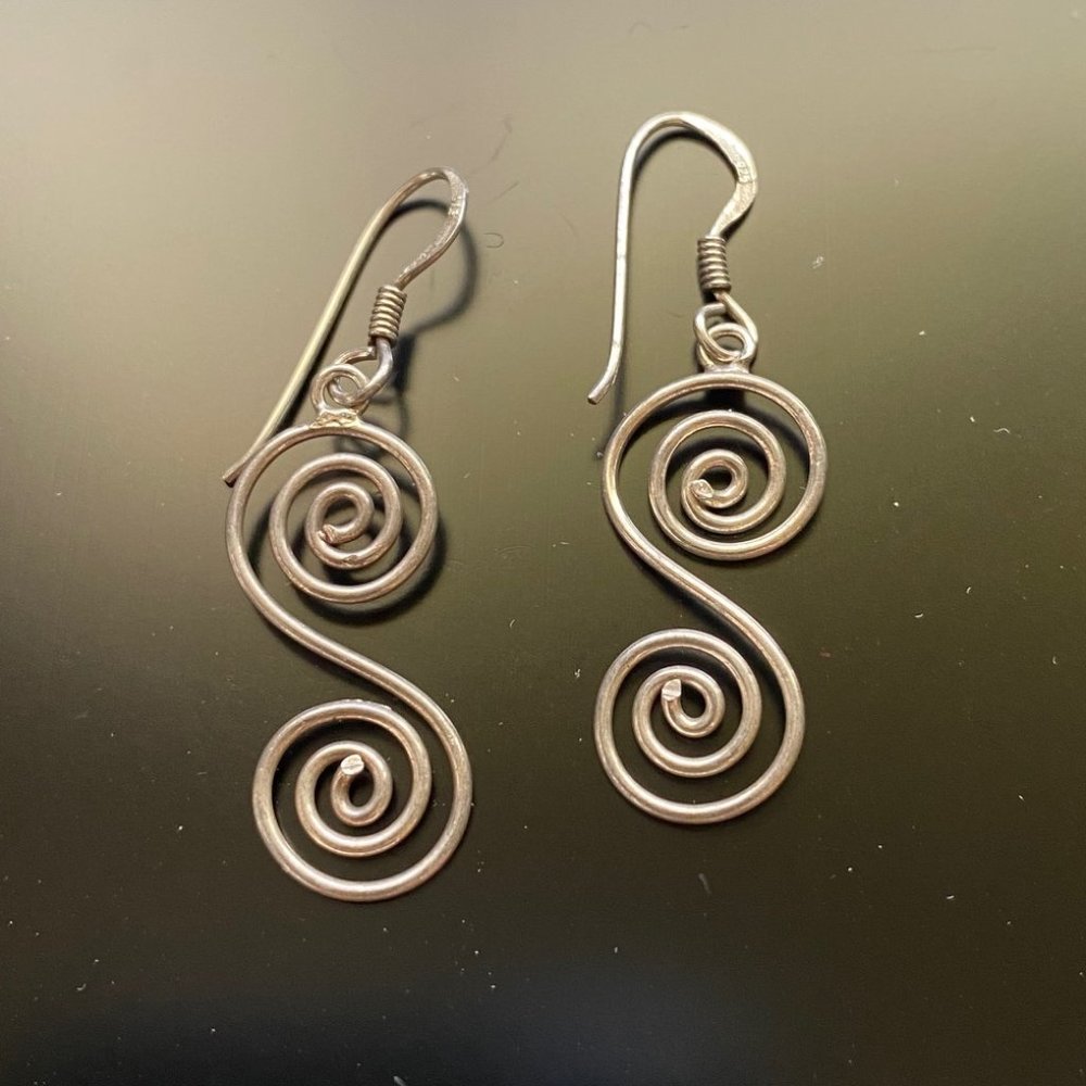 Vintage Mexico 925 Silver "Wire" Earrings Spiral Circular Shape